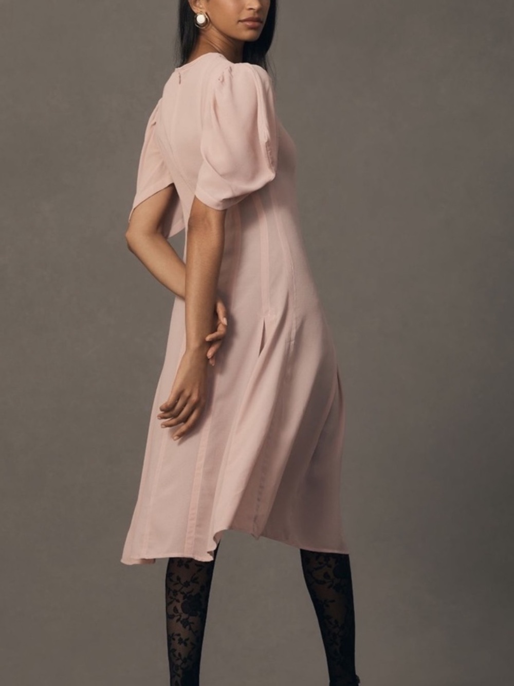 Anthropologie Blush Pink Midi Dress with Puff Sleeves - Picture 2 of 6
